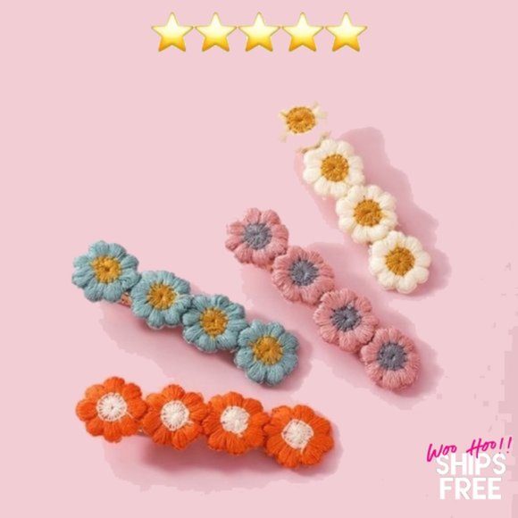 On My Rack Accessories - Set of 4: Boho Festival Daisy Hairpin Colorful